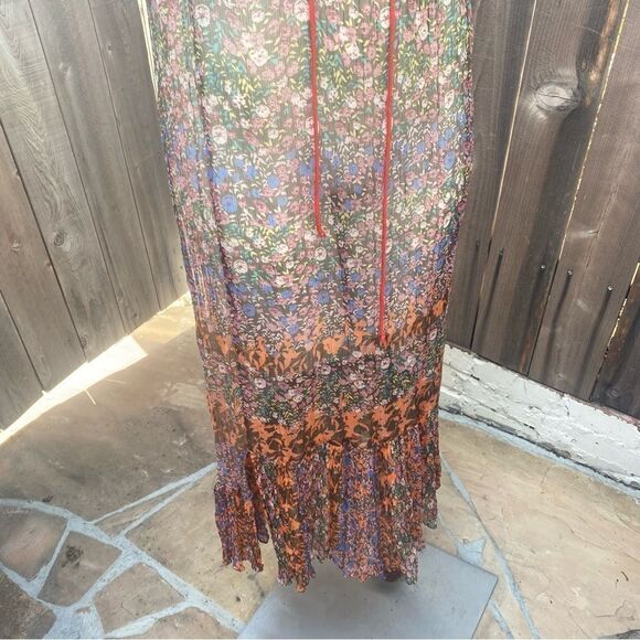 SUNDANCE Shadded Grove Floral Sheer Maxi Slip Dress Lace-up Neck Size M - Picture 9 of 12